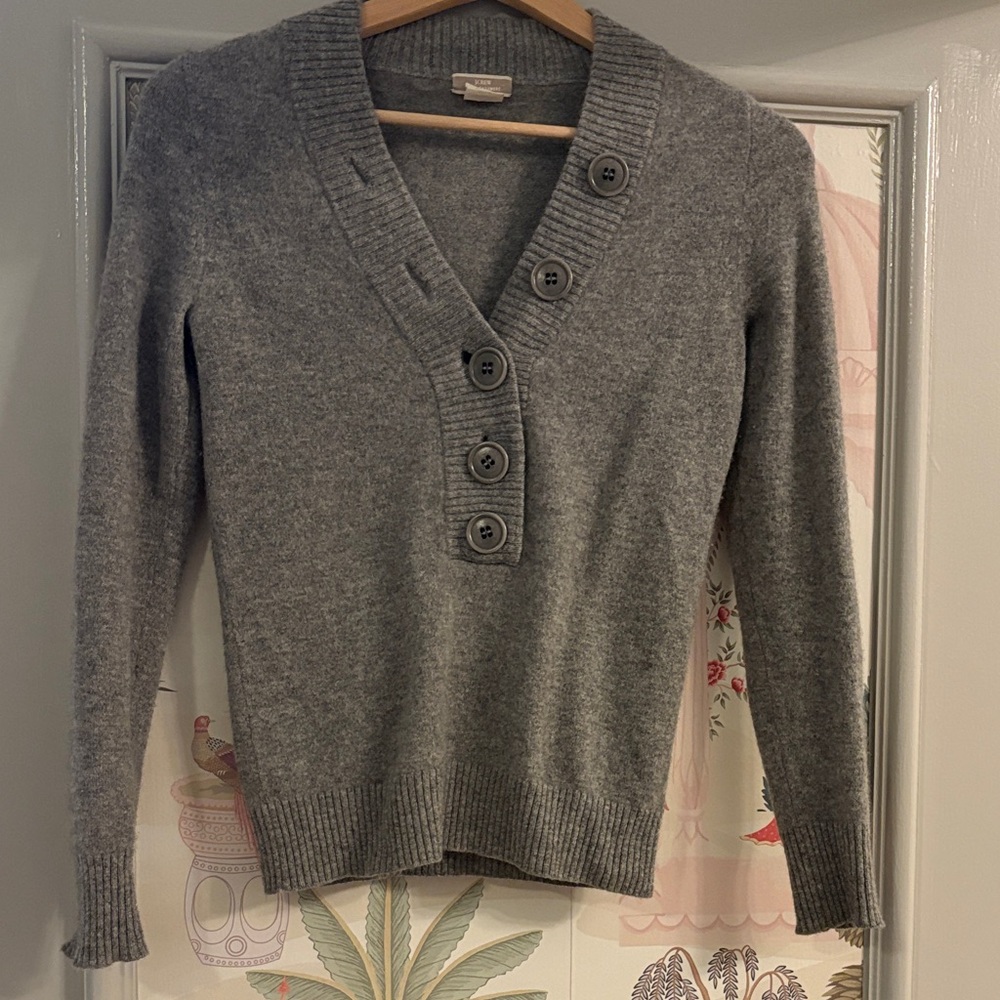 J. Crew Gray 100% cashmere V neck sweater